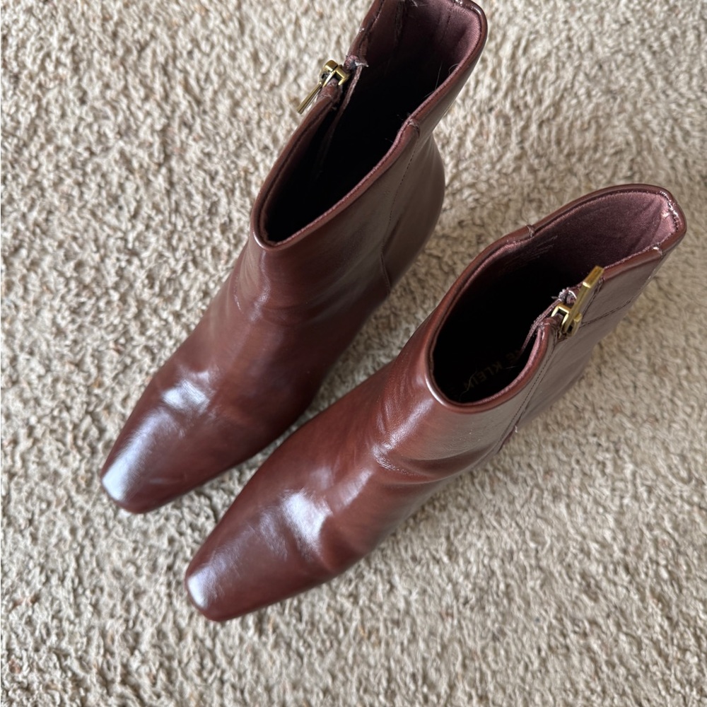 Anne Klein Brown Leather Ankle Boots - Picture 2 of 6